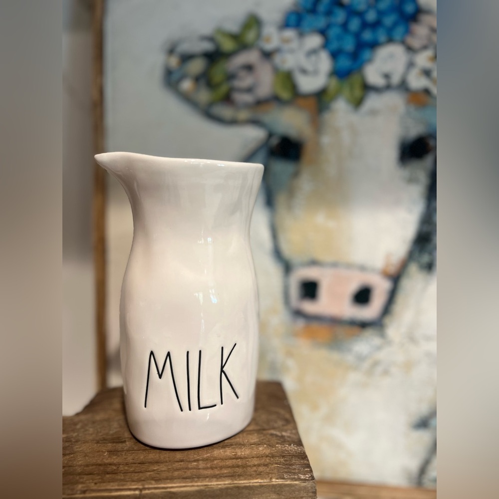 Rae Dunn Artisan Collection MILK Pitcher — White Ceramic with Black Lettering